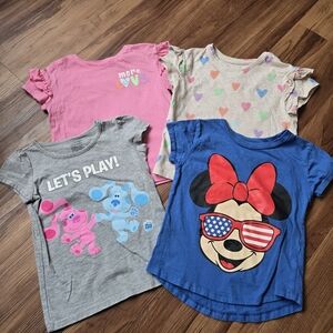 Colorful set of 4 Short Sleeve Preschool Girl T-shirts 4T/4 GUC Minnie Hearts